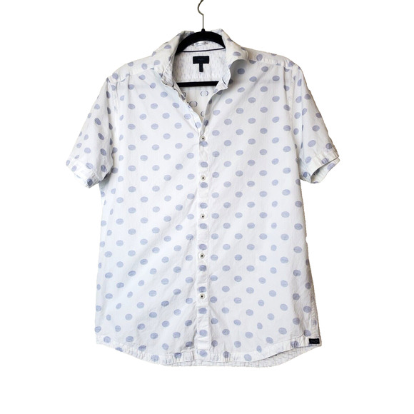 Good Man Brand Shirt Mens Medium Blue Print Button Up Camp Casual Short Sleeve - Picture 1 of 10